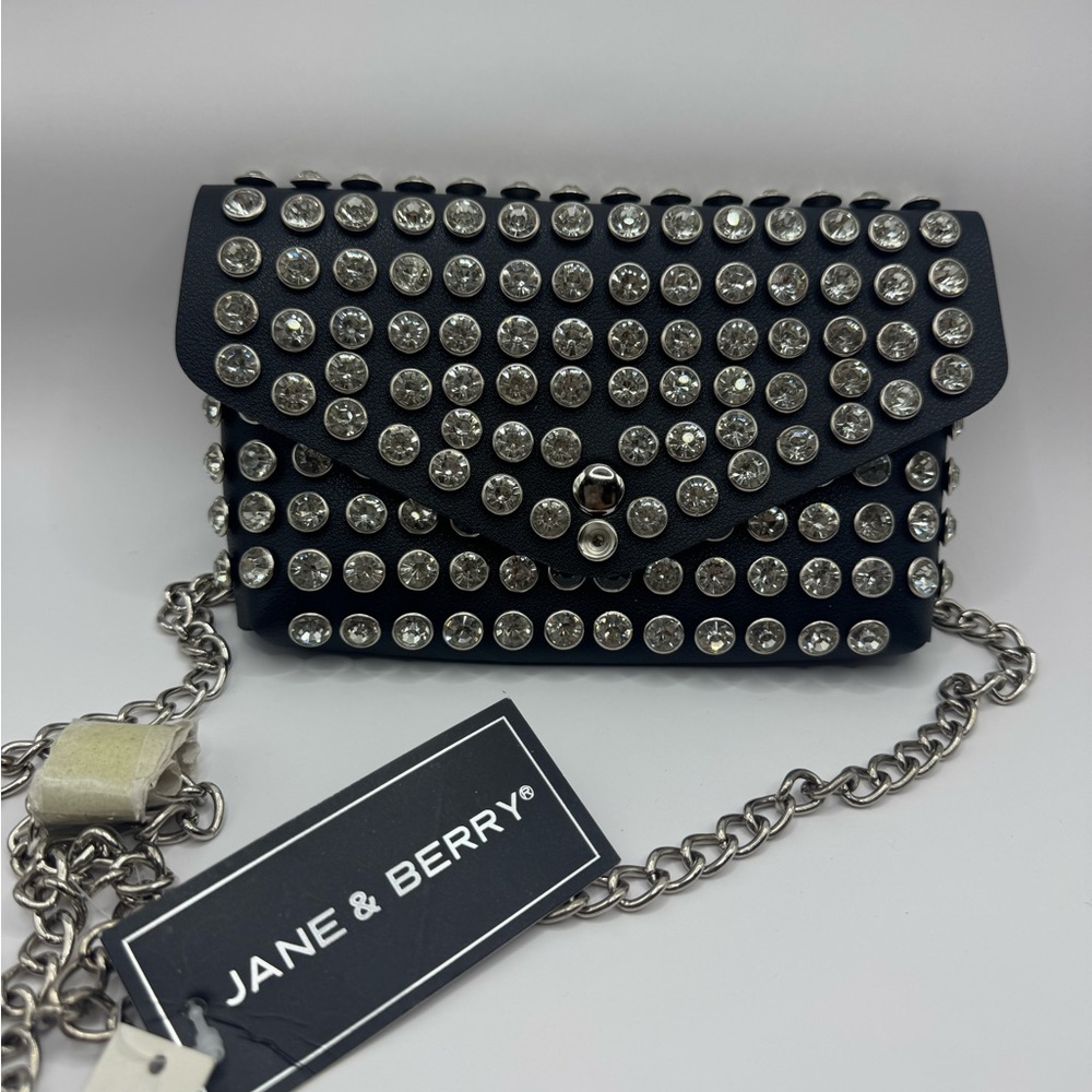 Black and Silver Studded Clutch with Chain Strap